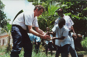 Tree planting at deafblind unit, Kwale School for the Deaf, Kenya