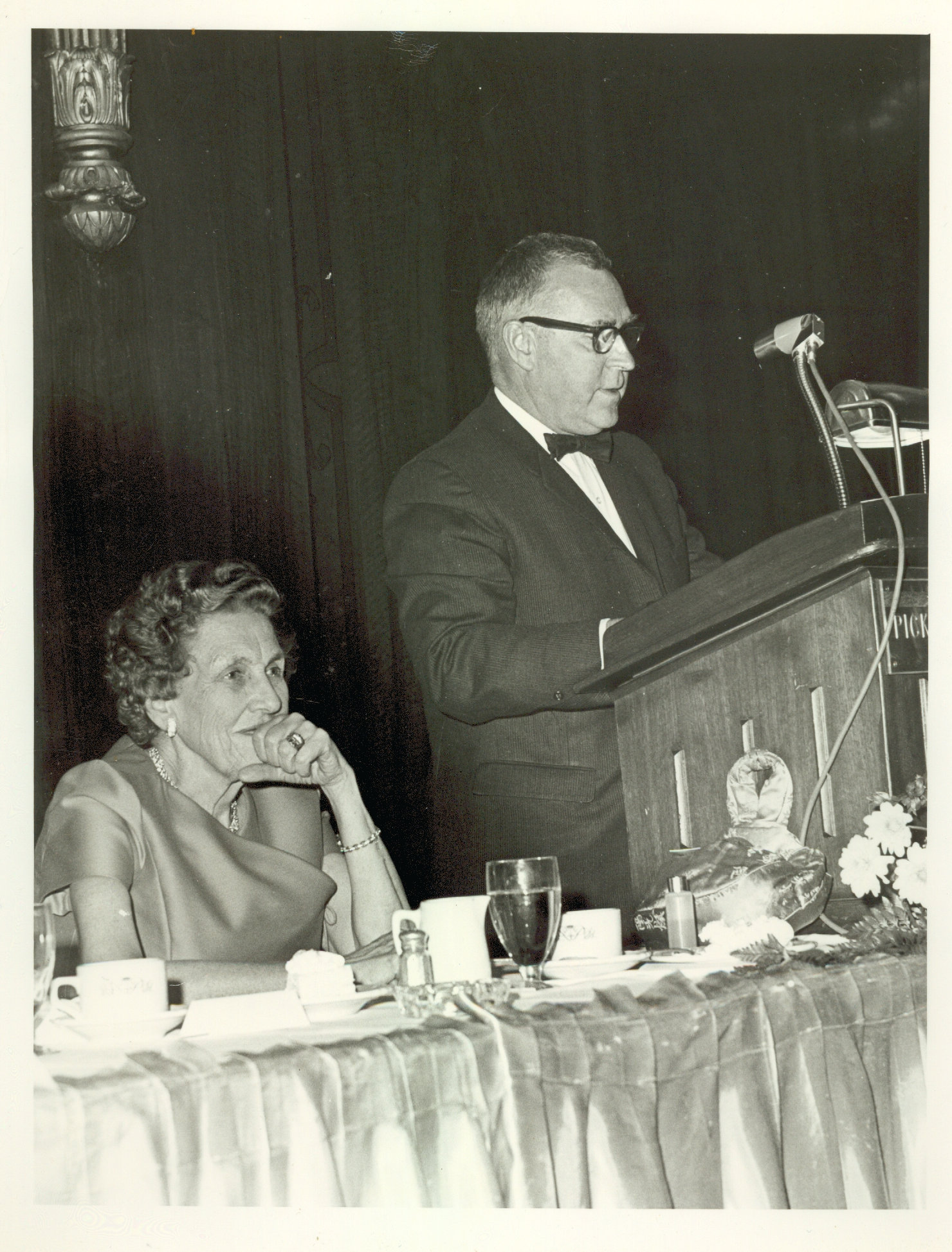 Mary Switzer and Richard Hoover at banquet, ca. 1965