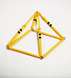 Photo shows the rod model of the square pyramid in 2-D, in Position 1, counter-clockwise rotation.