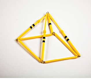 Photo shows the rod model of the square pyramid in 2-D, in Position 2, clockwise rotation.