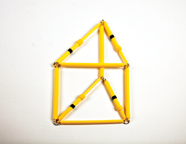 Photo shows the rod model of the triangular prism in 2-D, view from the right.