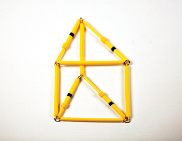 Photo shows the rod model of the triangular prism in 2-D, view from the left.