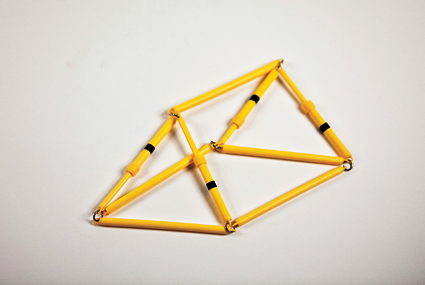 Photo shows the rod model of the triangular prism in 2-D, in Position 3, view from the right.