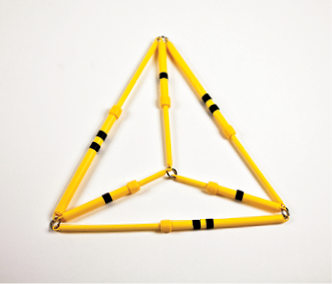 Photo shows the rod model of the triangular pyramid in 2-D, Position 1, viewed straight on.
