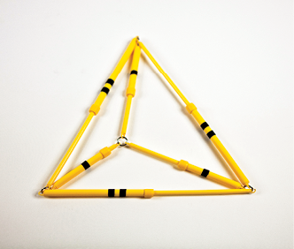 Photo shows the rod model of the triangular pyramid in 2-D, Position 1, viewed from the right.