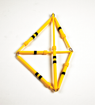 Photo shows the rod model of the triangular pyramid in 2-D, Position 2, as described.