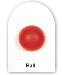 one half of a ball adhered to the center of the card
