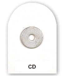 flat metal washer adhered to the center of the card