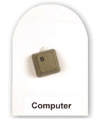 computer keyboard cap adhered to the center of the card