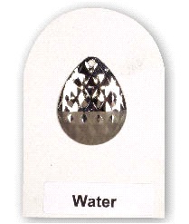 metal fishing lure adhered to the center of the card