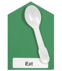 plastic miniature tasting spoon in the center of card