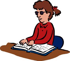 Cartoon of a young girl reading braille