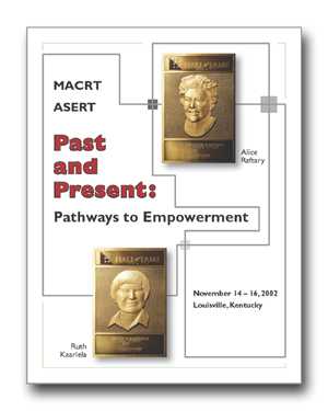 Conference program cover, featuring the Hall of Fame plaques of Alice Raftary and Ruth Kaarlela