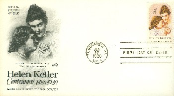 First day cover commemorating the Helen Keller Centennial 1880-1980 postmarked June 27, 1980