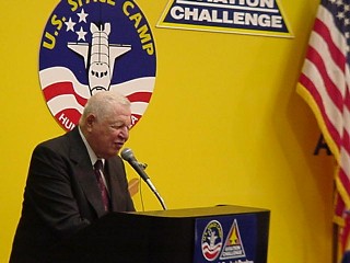 Abraham Nemeth speaking at the NASA Space Camp, 2000