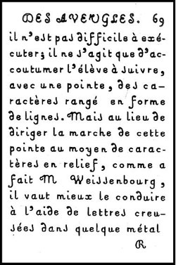 A sample page from Hauy's An Essay on the Education of the Blind