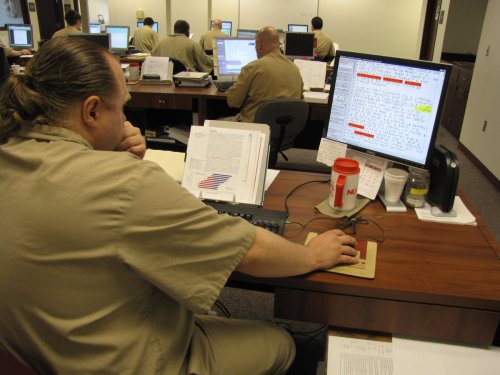 photo of a person using braille transcription software