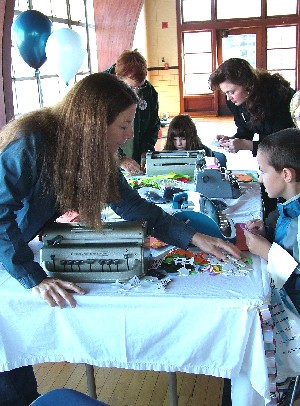 APH Research staff Rosanne Hoffmann and Karen Poppe assisted students in building their tactile books. Photographer: Ann Travis.