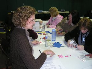 TVIs participating in the Indiana School for the Blind and Visually Impaired Eye Camp eagerly learn about the newest MathBuilders Unit on Data Collection, Graphing, and Probability-Statistics.