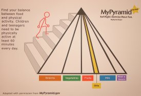 picture of the MyPyramid page, showing the empty spaces where students are to paste the triangles from the Cut and Paste sheet