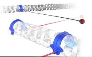 Adaptap is a plastic saddle clamped to a swimming pool anti wave line. The saddle supports a thin rod with a small ball on the end extending into the lane.