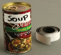 can of soup with a large print MagneTacher label affixed