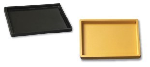 Black and yellow work-play trays