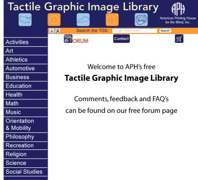 Screen shot of the new APH Tactile Graphic Image Library site