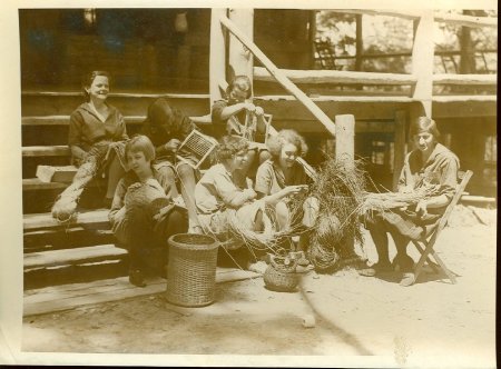 Blind girls weaving baskets